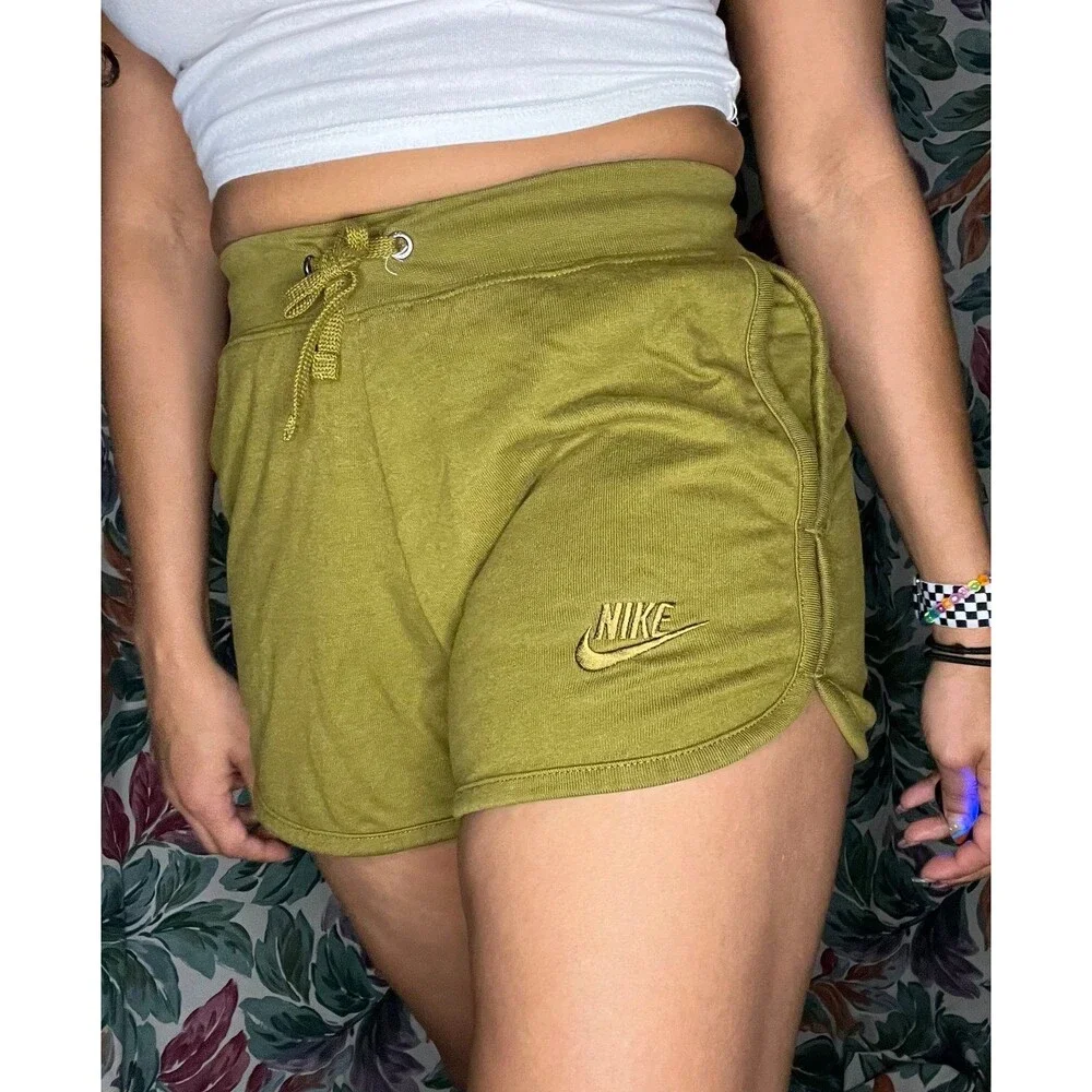 Pea Green Cotton Nike Round Hem Shorts